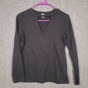 Empyre Women's Size S Long Sleeve Black Deep V-neck Choker-Style Cutout Shirt